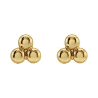 14K Yellow Gold Three-Bead Stud Earrings