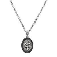 John Varvatos, Fleur De Lis Pendant Necklace with Black Diamonds