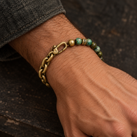 John Varvatos, Brass Half Beaded/Half Chain with Turquoise Bracelet