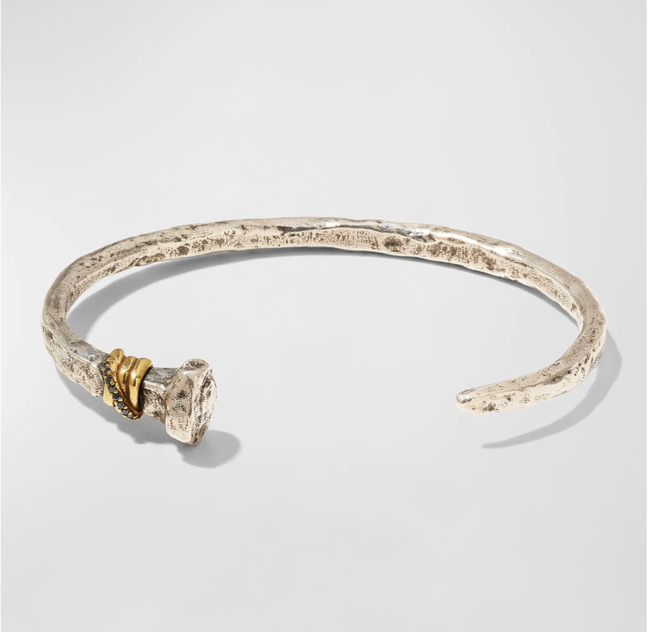 Men's Distressed Cuff Bracelet w/ Black Diamonds