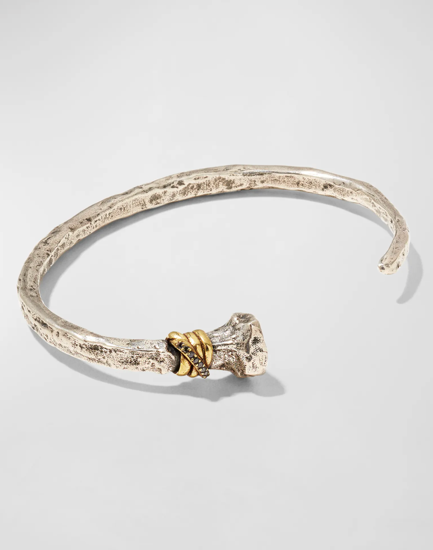 Men's Distressed Cuff Bracelet w/ Black Diamonds