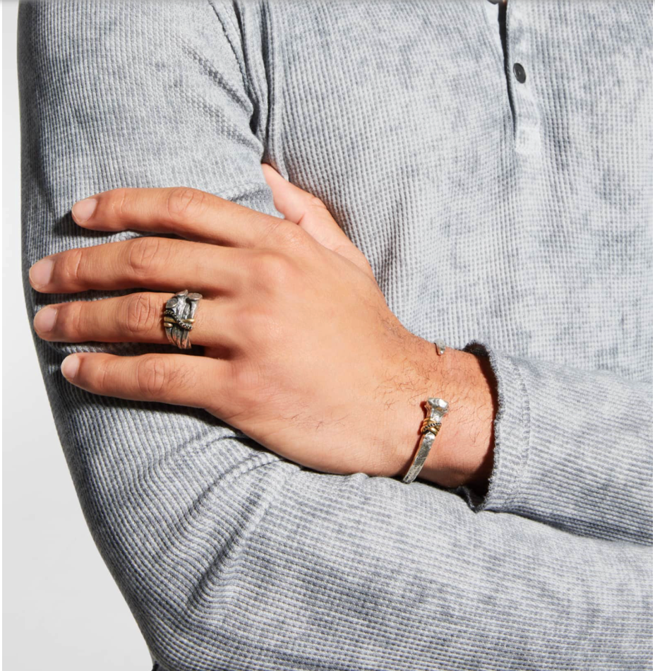 Men's Distressed Cuff Bracelet w/ Black Diamonds
