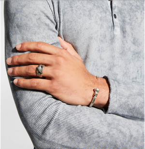 Men's Distressed Cuff Bracelet w/ Black Diamonds
