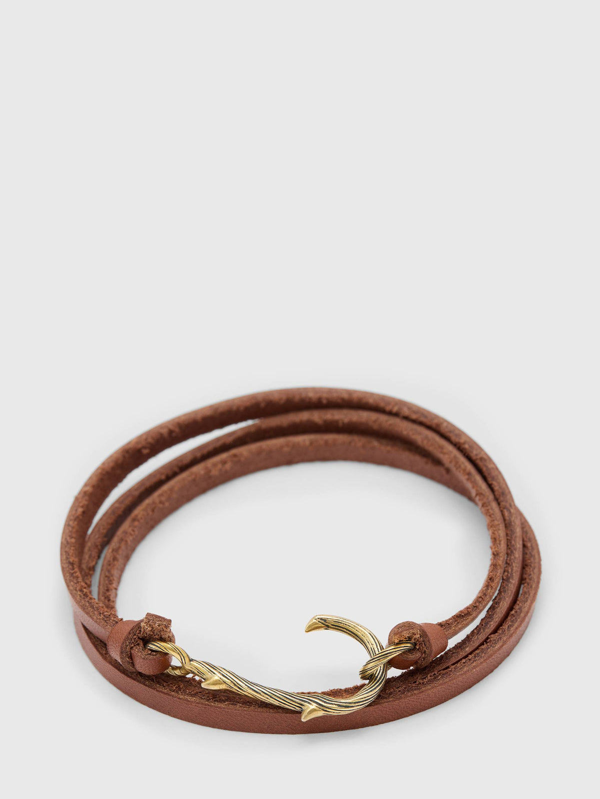 John Varvatos Thorn Brass Wraparound Bracelet — Brown Leather — view A