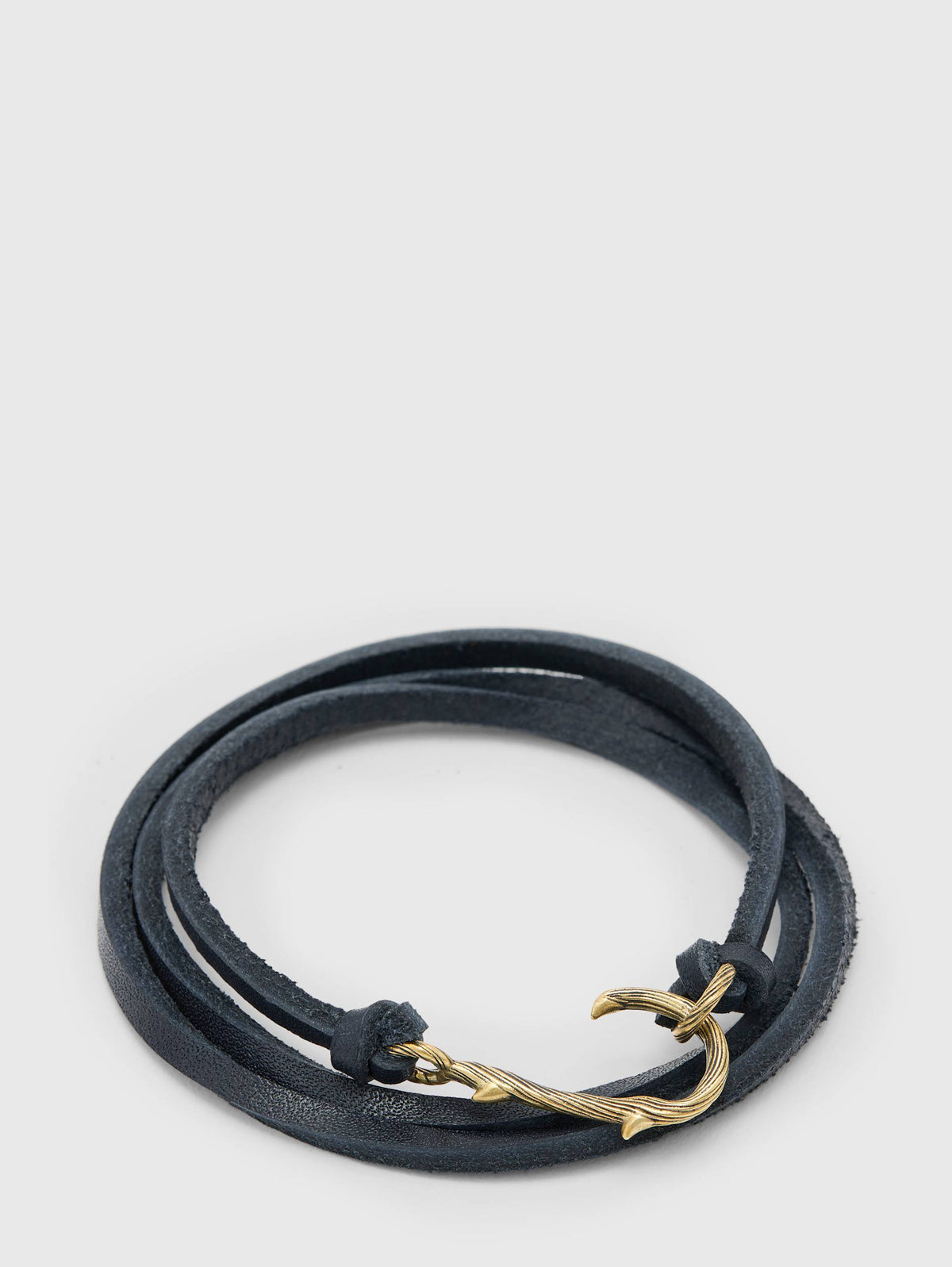 John Varvatos Thorn Brass Wraparound Bracelet — Black Leather — view A