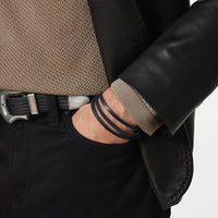 John Varvatos Thorn Brass Wraparound Bracelet — Black Leather — view B