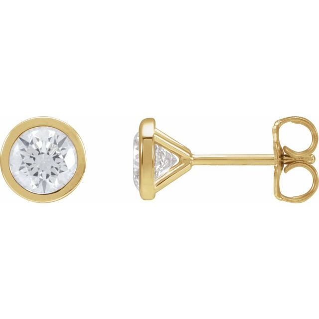 14K yellow gold bezel-set lab-grown diamond stud earrings, 1 CTW per pair