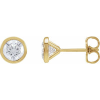 14K yellow gold bezel-set lab-grown diamond stud earrings, 1 CTW per pair