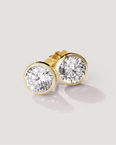 14K yellow gold 2 CTW lab-grown diamond bezel stud earrings, sold as a pair