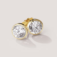 14K yellow gold 2 CTW lab-grown diamond bezel stud earrings, sold as a pair