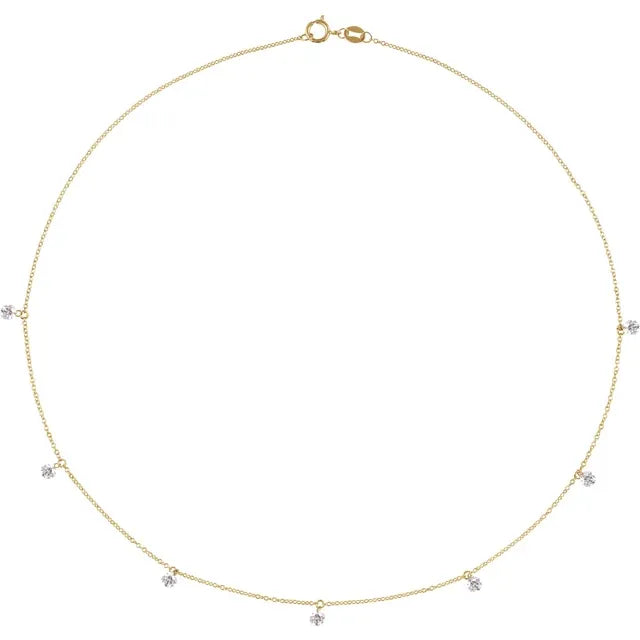 Seven-stone 1 1/8 CTW lab-grown diamond station necklace in 14K yellow gold