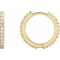Pair of 14K yellow gold natural diamond hinged hoop earrings, 16 × 14.6 mm