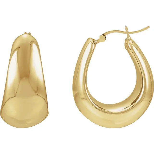 14K yellow gold hollow electroform puffed hoop earrings, 25 x 14 mm, sold as a pair