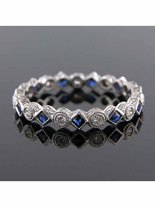 Yaf Sparkle, French cut Sapphire & Diamond ring