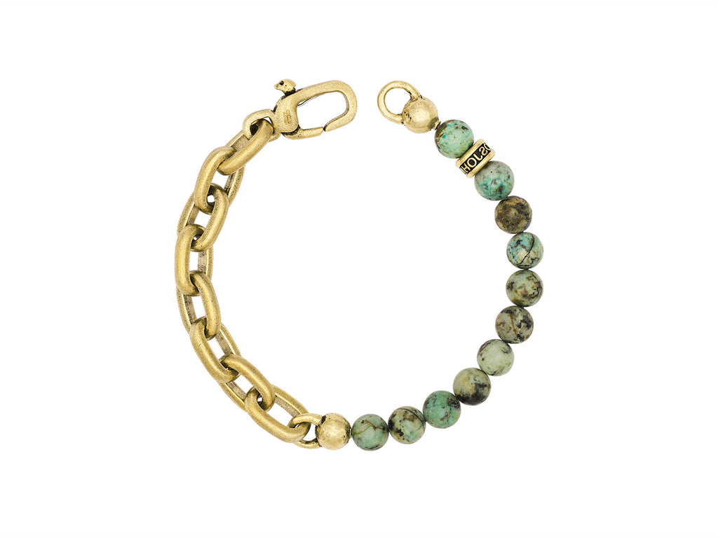 John Varvatos, Brass Half Beaded/Half Chain with Turquoise Bracelet