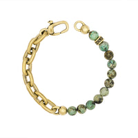 John Varvatos, Brass Half Beaded/Half Chain with Turquoise Bracelet