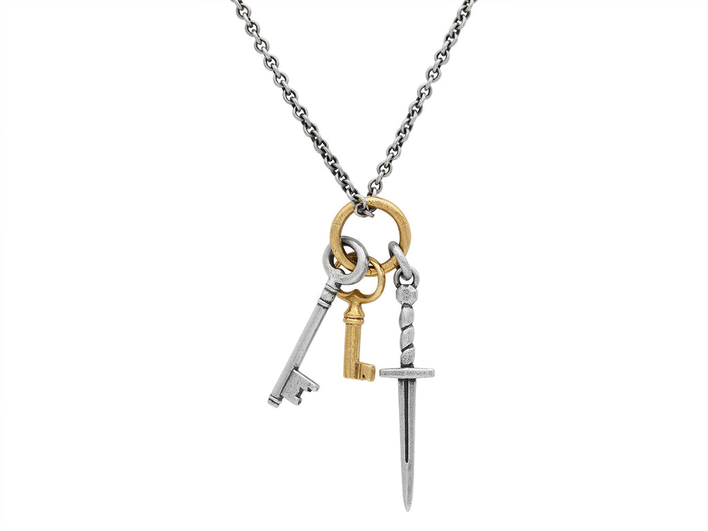 John Varvatos, Brass/Sterling Key and Dagger Necklace