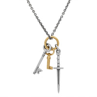 John Varvatos, Brass/Sterling Key and Dagger Necklace