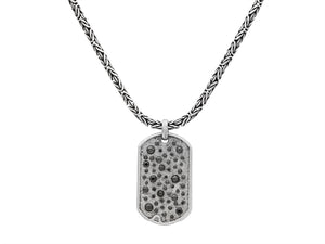 John Varvatos, Stardust Silver Necklace ID Tag with Black Diamonds
