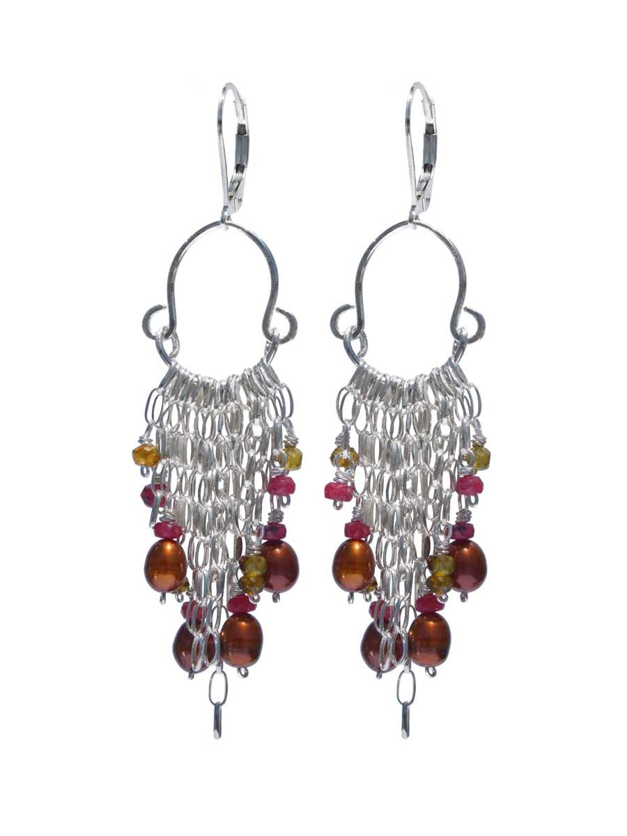 Delanacre, Ruby & Pearl Chandelier Earrings "Legend"