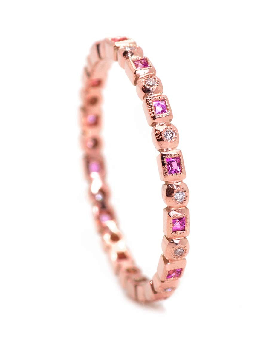 Yaf Sparkle, French Cut Pink Sapphire Mini Band