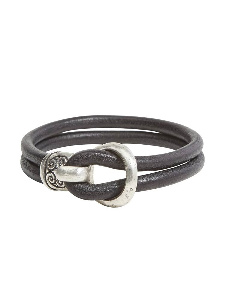 John Varvatos, Leather Bracelet with Silver Buckle