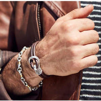 John Varvatos, Leather Bracelet with Silver Buckle