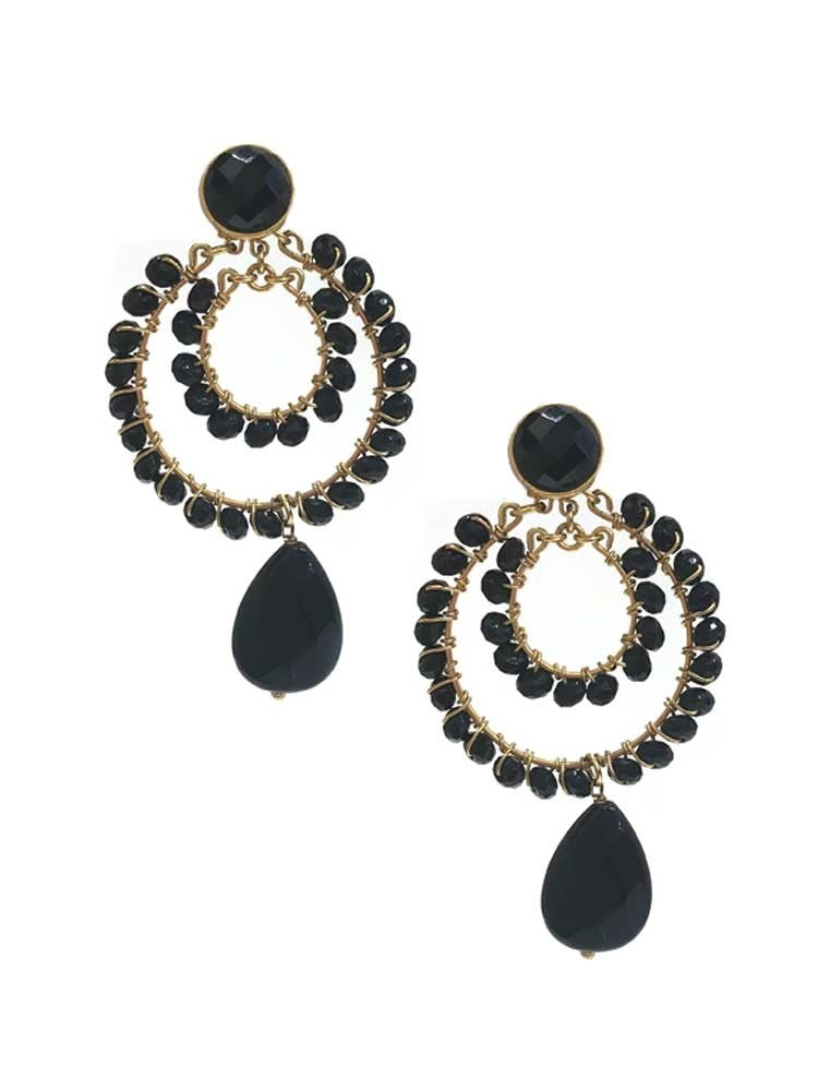 Yaf Sparkle, Onyx Double Hoop Earrings