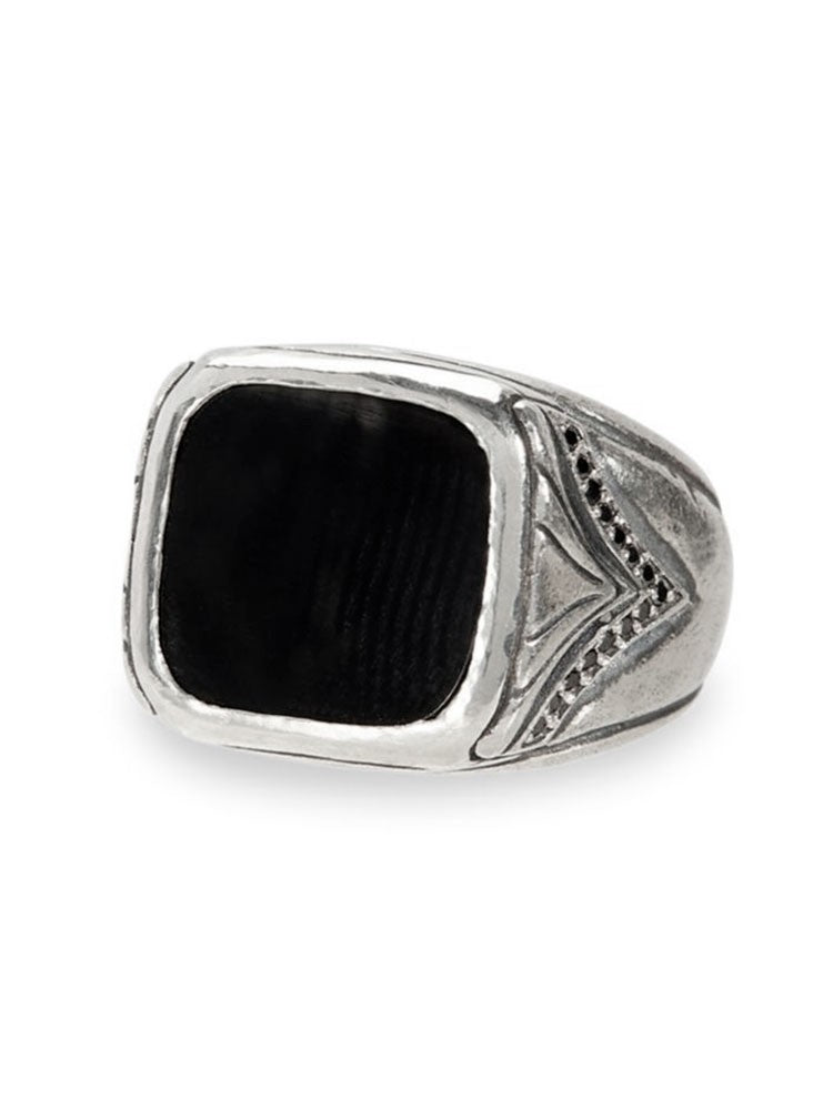 John Varvatos, Onyx Silver Ring with Black Diamonds