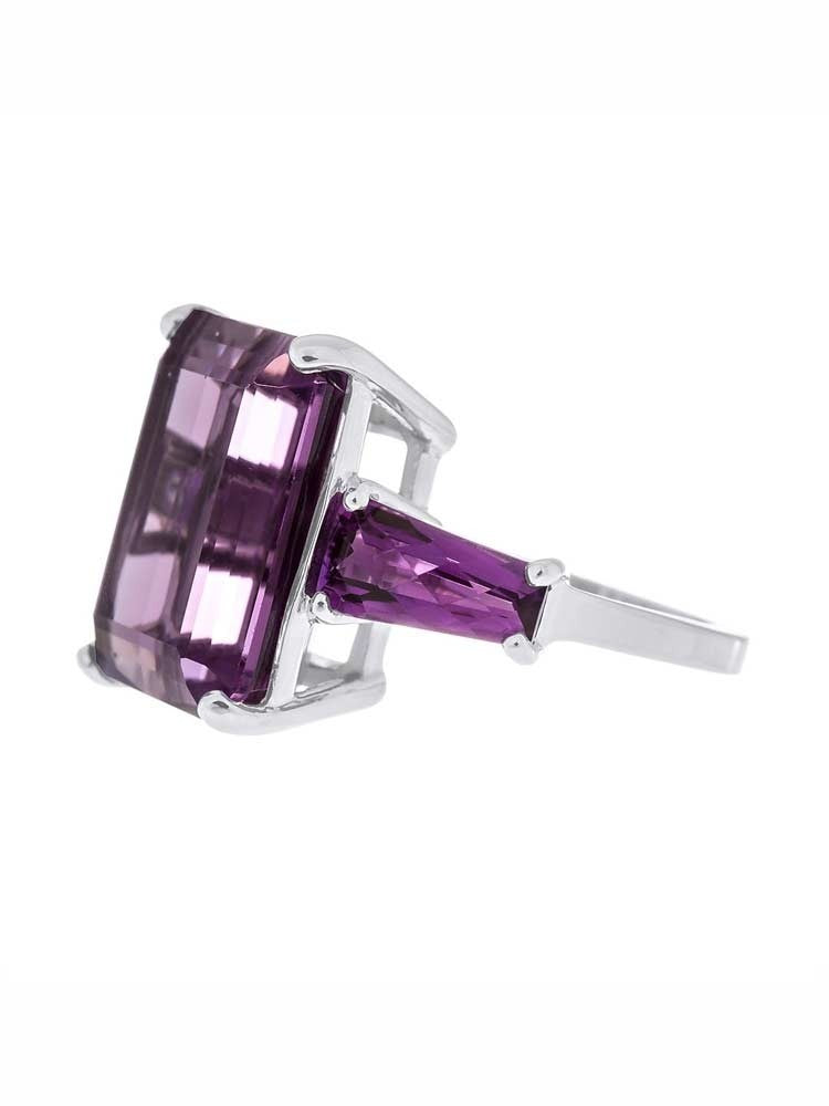 Sarah Michiko, Emerald Cut Amethyst Three Stone Ring