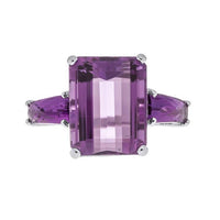Sarah Michiko, Emerald Cut Amethyst Three Stone Ring