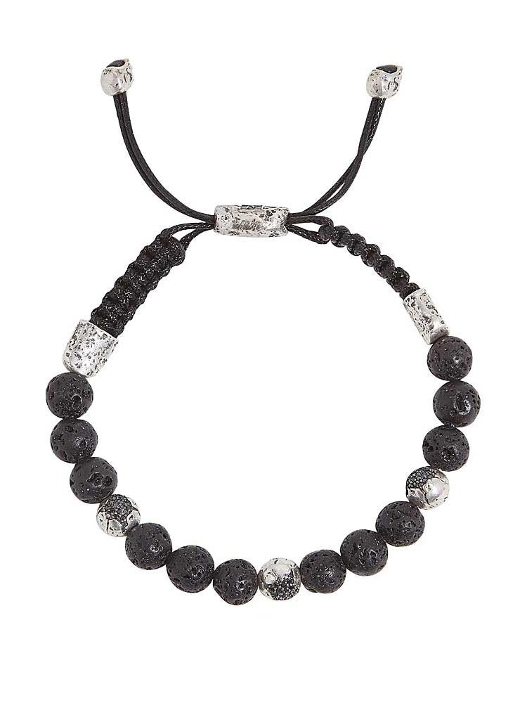 John Varvatos, Silver Beaded Bracelet with Black Diamonds