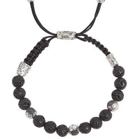 John Varvatos, Silver Beaded Bracelet with Black Diamonds