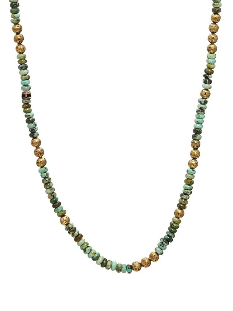 John Varvatos, Beaded Turquoise & Brass Necklace